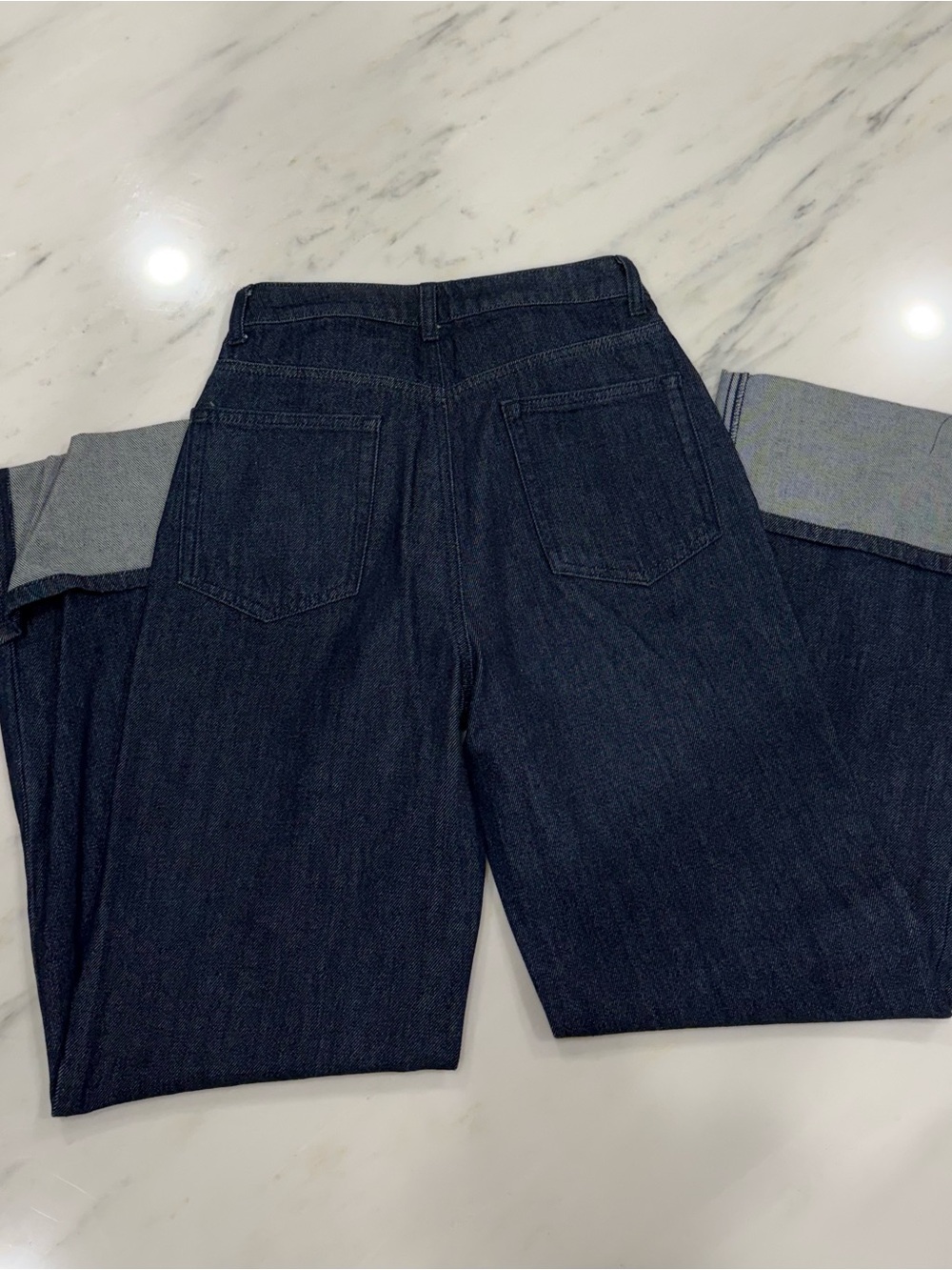 AFRM Dark Indigo Wide-Leg Jeans with Cuffed Hem - Picture 4 of 5